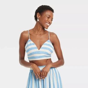 Blue and White Striped Crop Top